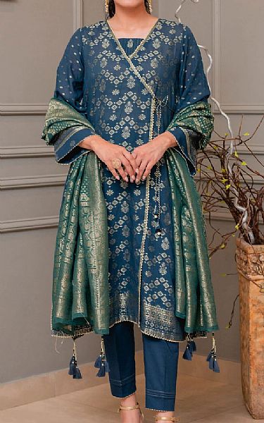 Zeen Denim Blue Jacquard Suit | Pakistani Dresses in USA- Image 1