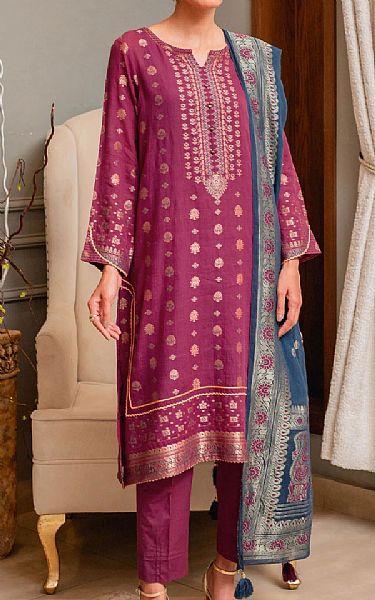 Zeen Egg Plant Jacquard Suit | Pakistani Dresses in USA- Image 1