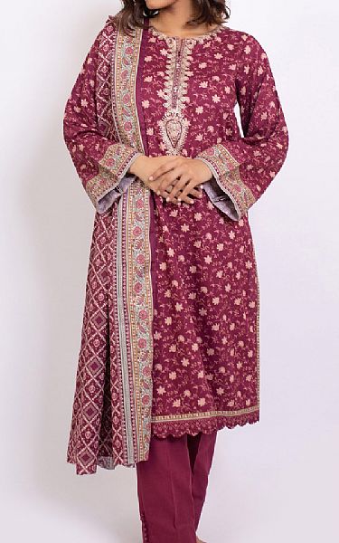 Zeen Raspberry Cottel Suit | Pakistani Winter Dresses- Image 1