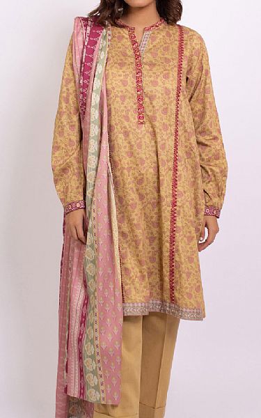 Zeen Sand Gold Cottel Suit | Pakistani Winter Dresses- Image 1