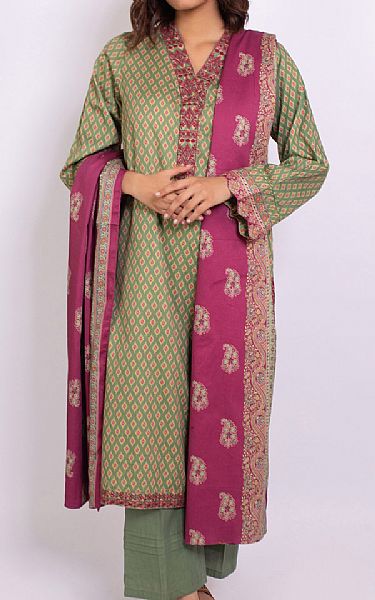 Zeen Forest Green Cottel Suit | Pakistani Winter Dresses- Image 1