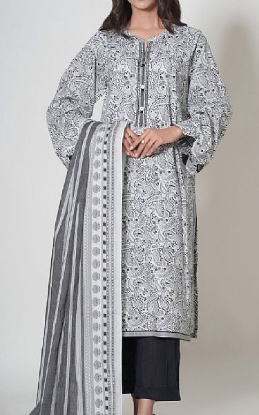 Zeen White/Grey Cambric Suit | Pakistani Lawn Suits- Image 1