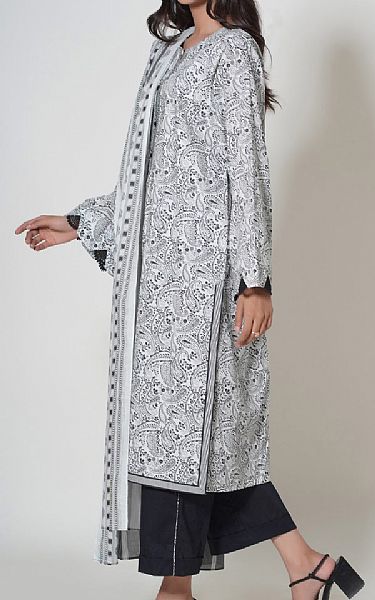 Zeen White/Grey Cambric Suit | Pakistani Lawn Suits- Image 2