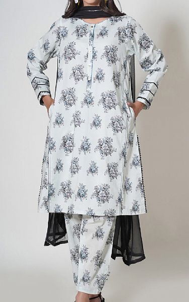 Zeen White/Black Cambric Suit | Pakistani Lawn Suits- Image 1