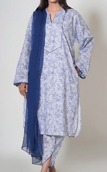 Zeen White/Blue Cambric Suit | Pakistani Lawn Suits- Image 1