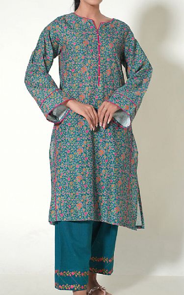 Zeen Teal Cottel Suit | Pakistani Winter Dresses- Image 1