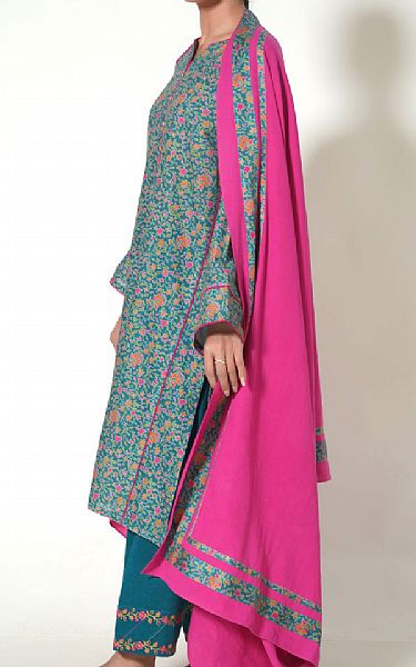 Zeen Teal Cottel Suit | Pakistani Winter Dresses- Image 2