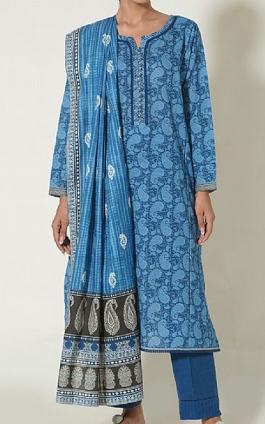 Zeen Denim Blue Khaddar Suit | Pakistani Winter Dresses- Image 1