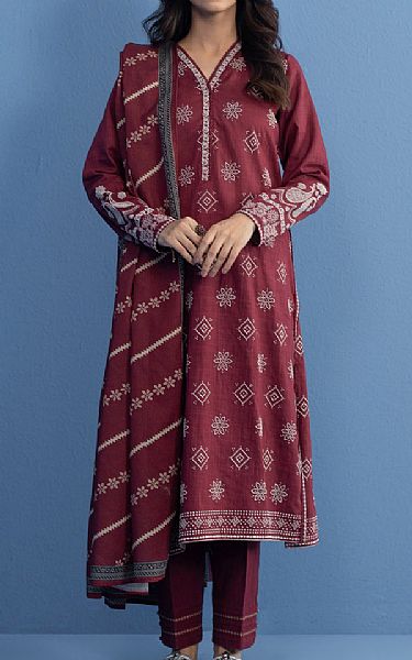 Zeen Wine Slub Suit | Pakistani Winter Dresses- Image 1