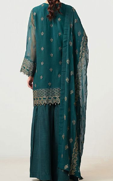 Zeen Bottle Green Net Suit | Pakistani Embroidered Chiffon Dresses USA- Image 2