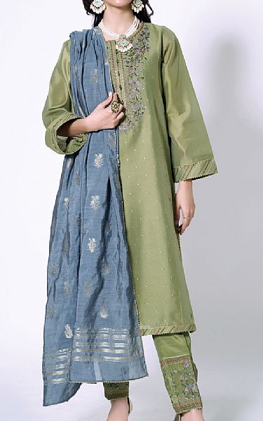 Zeen Sage/Grey Blue Cotton Suit | Pakistani Winter Dresses- Image 1