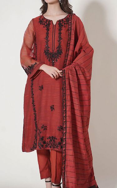 Zeen Vivid Auburn Khaddi Net Suit | Pakistani Winter Dresses- Image 1