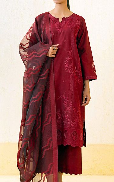 Zeen Wine Red Cotton Suit | Pakistani Winter Dresses- Image 1