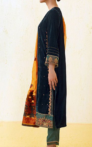 Zeen Dark/Orange Velvet Suit | Pakistani Winter Dresses- Image 2