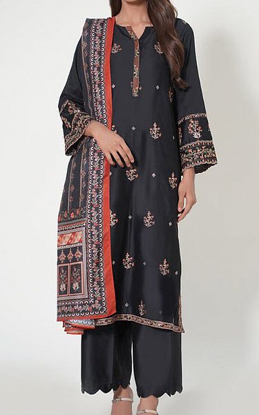 Zeen Black Cotton Satin Suit | Pakistani Lawn Suits- Image 1