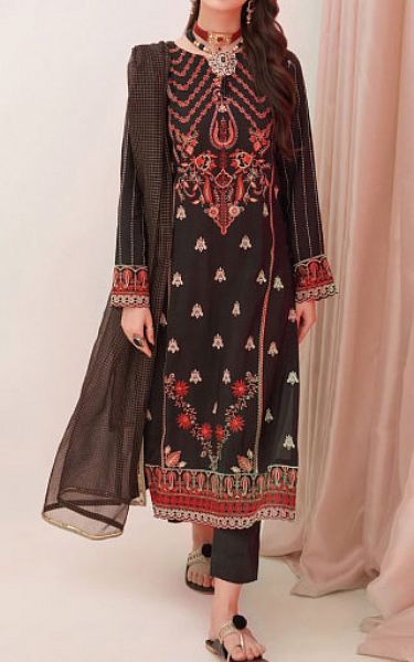 Zellbury Black Raw Silk Suit | Pakistani Embroidered Chiffon Dresses USA- Image 1