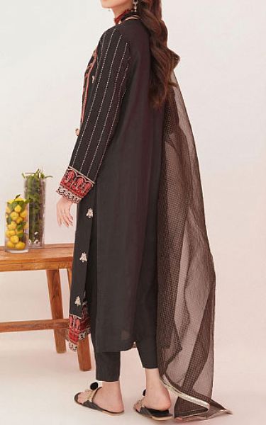 Zellbury Black Raw Silk Suit | Pakistani Embroidered Chiffon Dresses- Image 2