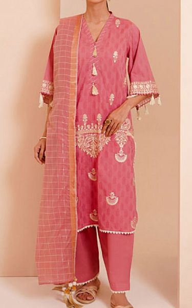 Zellbury Tea Pink Jacquard Suit | Pakistani Lawn Suits- Image 1