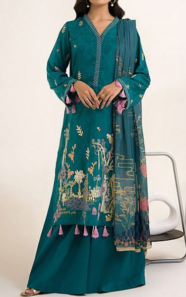 Zellbury Teal Jacquard Suit | Pakistani Lawn Suits- Image 1