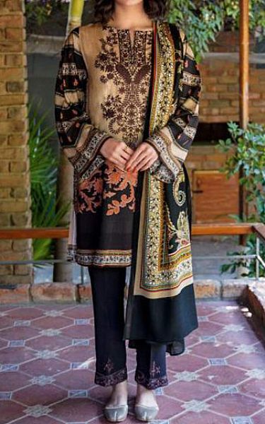 Zellbury Fawn/Black Viscose Suit | Pakistani Winter Dresses- Image 1