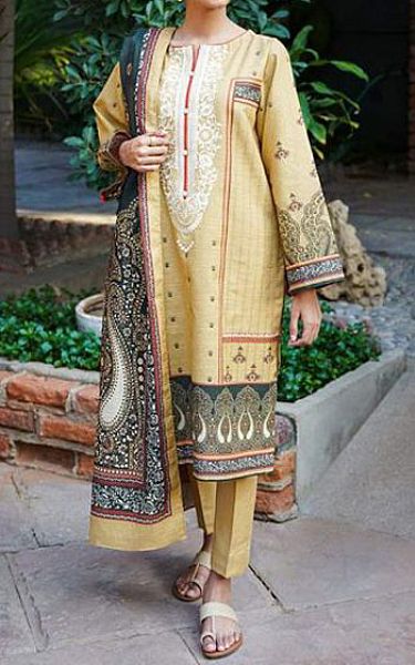 Zellbury Sand Gold Khaddar Suit | Pakistani Winter Dresses- Image 1