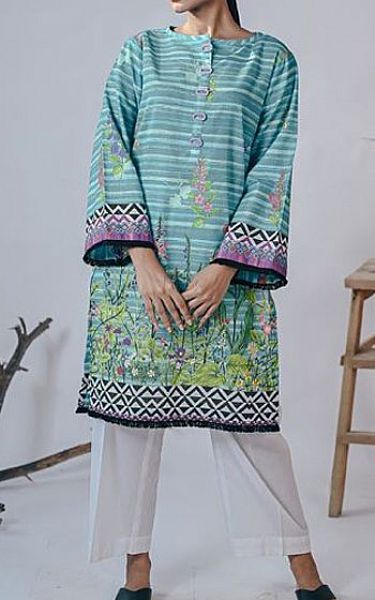 Zellbury Tropical Green Khaddar Kurti | Pakistani Dresses in USA- Image 1