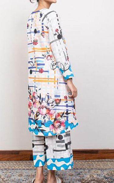 Zellbury Off-white/Blue Khaddar Suit (2 Pcs) | Pakistani Winter Dresses- Image 2