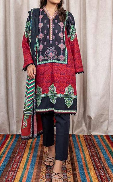 Zellbury Black/Red Khaddar Suit (2 Pcs) | Pakistani Winter Dresses- Image 1
