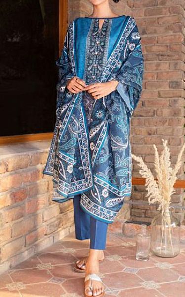 Zellbury Denim Blue Khaddar Suit (2 Pcs) | Pakistani Dresses in USA- Image 1