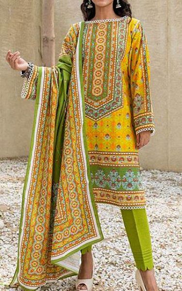 Golden Yellow/Apple Green Khaddar Suit | Zellbury Pakistani Winter Dresses