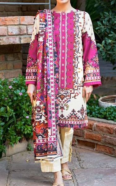 Zellbury Hot Pink/Ivory Khaddar Suit | Pakistani Winter Dresses- Image 1