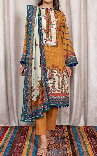 Zellbury Orange Khaddar Suit | Pakistani Winter Dresses- Image 1
