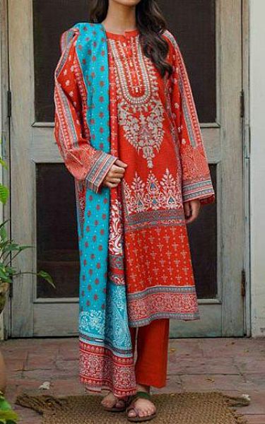 Zellbury Cinnabar Red Khaddar Suit | Pakistani Winter Dresses- Image 1