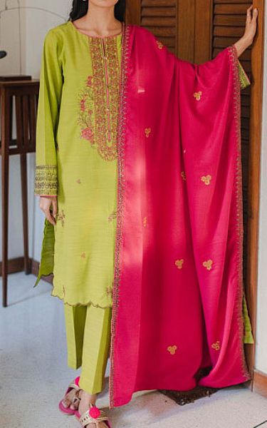 Zellbury Parrot Green Khaddar Suit | Pakistani Winter Dresses- Image 1