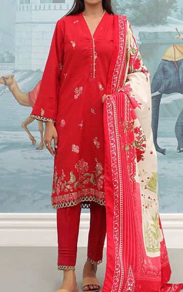 Zellbury Red Khaddar Suit | Pakistani Winter Dresses- Image 1