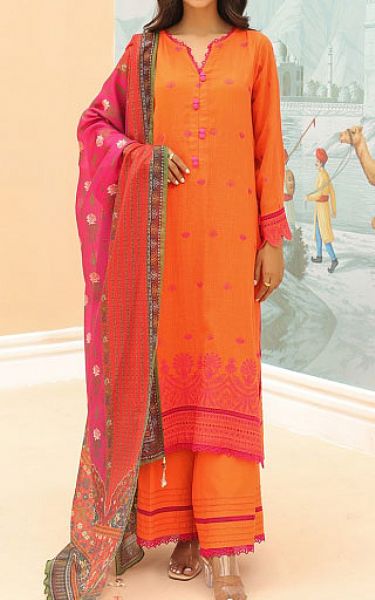 Zellbury Bright Orange Khaddar Suit | Pakistani Winter Dresses- Image 1