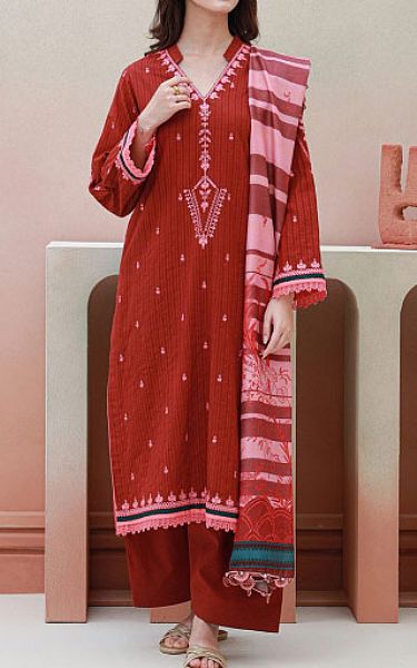 Zellbury Auburn Red Cambric Suit | Pakistani Winter Dresses- Image 1