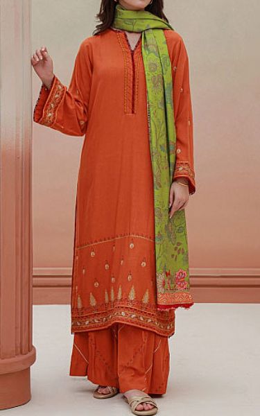 Zellbury Orange Viscose Suit | Pakistani Winter Dresses- Image 1