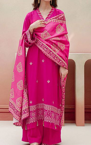 Zellbury Shocking Pink Viscose Suit | Pakistani Winter Dresses- Image 1