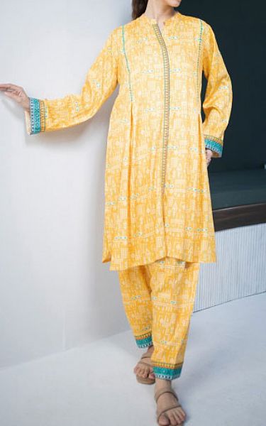 Zellbury Yellow Cotail Suit (2 Pcs) | Pakistani Winter Dresses- Image 1