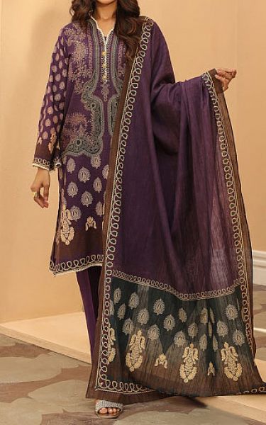 Zellbury Plum Khaddar Suit | Pakistani Winter Dresses- Image 1