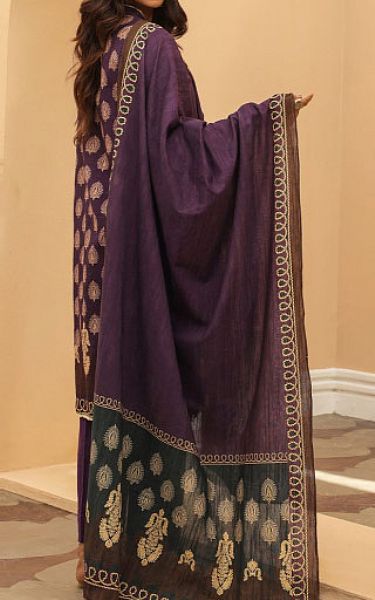 Zellbury Plum Khaddar Suit | Pakistani Winter Dresses- Image 2