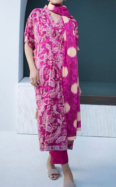 Zellbury Shocking Pink Khaddar Suit | Pakistani Winter Dresses- Image 1