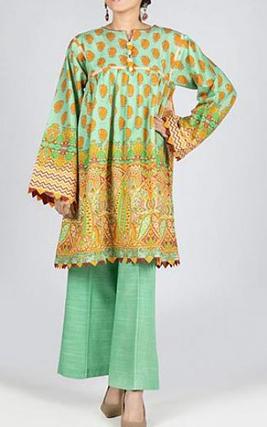 Zellbury Pastel Green Khaddar Kurti | Pakistani Winter Dresses- Image 1