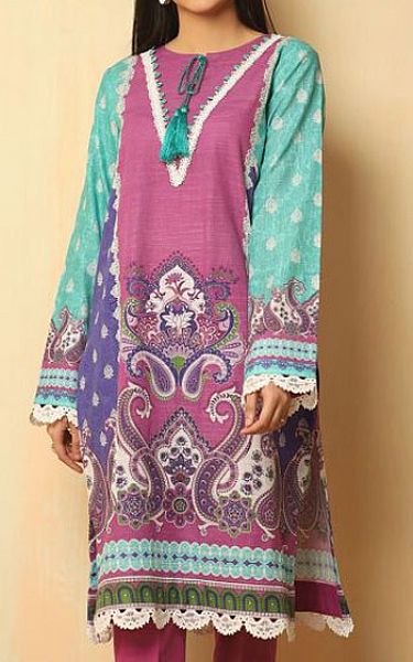 Zellbury Pink/Turquoise Khaddar Suit (2 Pcs) | Pakistani Dresses in USA- Image 1