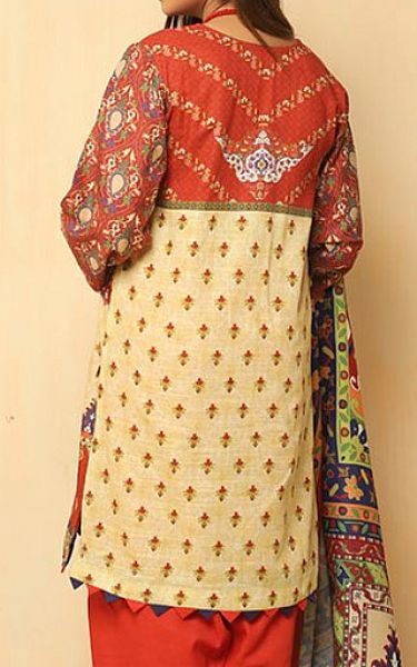 Zellbury Ivory/Rust Khaddar Suit | Pakistani Winter Dresses- Image 2