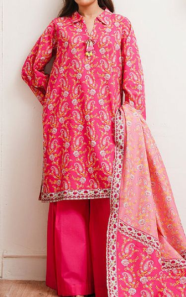 Zellbury Cerise Pink Cambric Suit (2 pcs) | Pakistani Lawn Dress in USA- Image 1