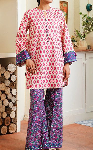 Zellbury Off White/Pink Cambric Suit (2 pcs) | Pakistani Lawn Dress in USA- Image 1