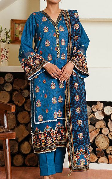Zellbury Deep Sea Blue Cambric Suit | Pakistani Lawn Dress in USA- Image 1