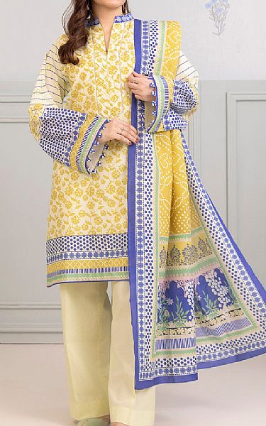 Zellbury Off White/Light Mustard Lawn Suit (2 pcs) | Pakistani Lawn Dress in USA- Image 1
